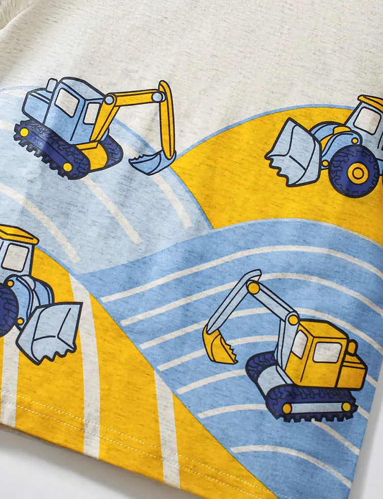 Construction Car Printed Short Sleeve T-Shirt and Shorts Set - Image 2