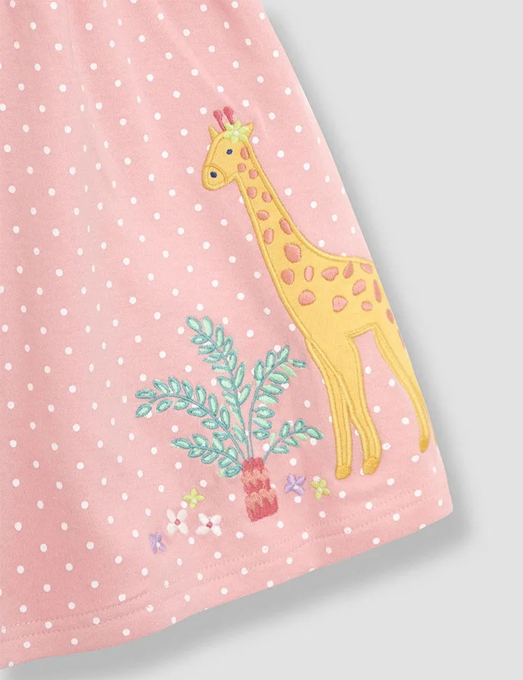 Coral Pink Giraffe Appliqué Button Front Dress - Image 3