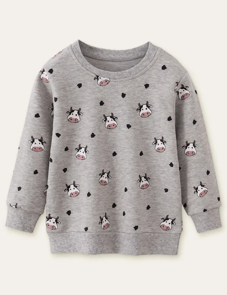 Cow Head Printed Long-Sleeved T-shirt