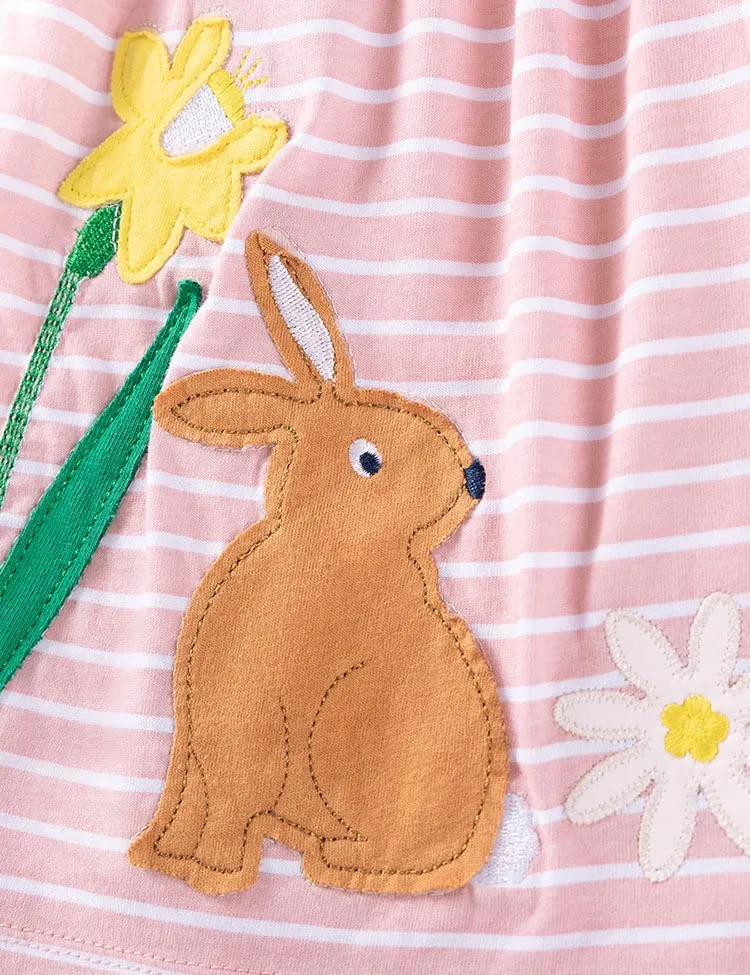 Cure Bunny Appliqué Long Sleeves Cotton Dress - Image 3