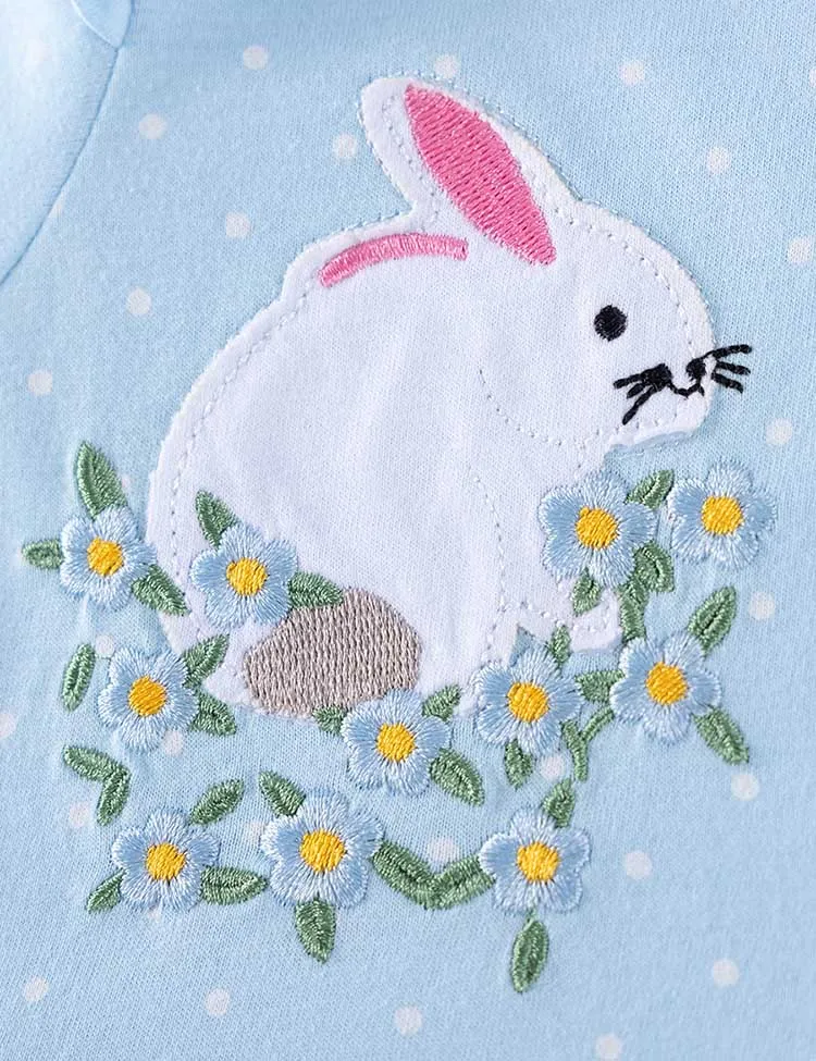Cute Bunnies Appliqué Long Sleeves Dress - Image 4
