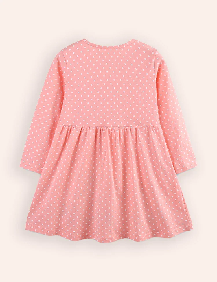 Cute Bunny Applique Long Sleeve Dress - Image 4