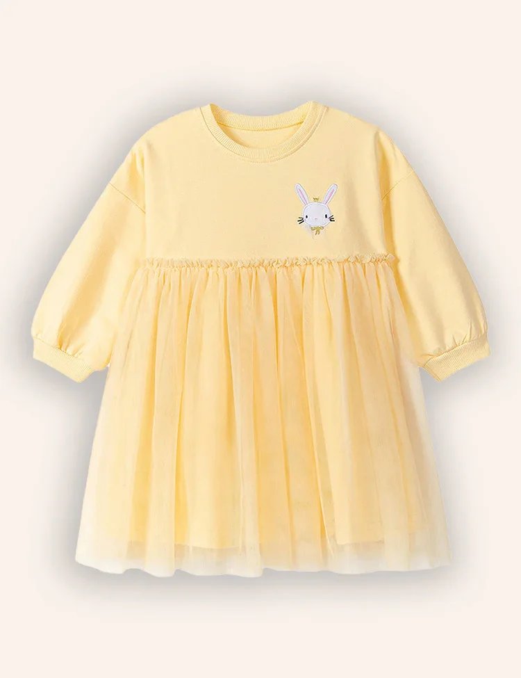 Cute Bunny Appliqué Long Sleeves Tulle Dress