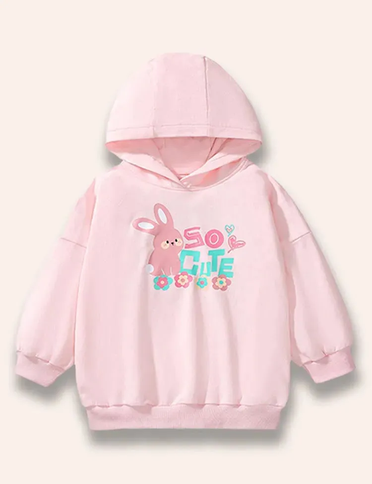 Cute Bunny Printed Hooded Sweatshirt+Floral Leggings - Image 2