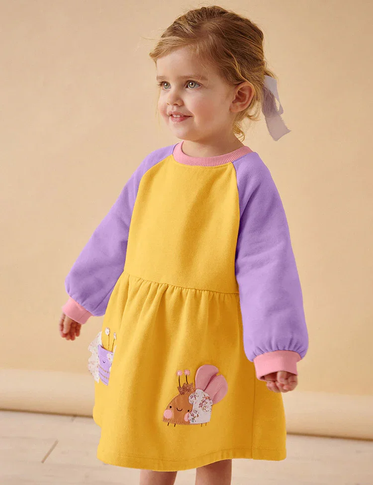 Cute Butterfly Applique Long Sleeve Dress - Image 2