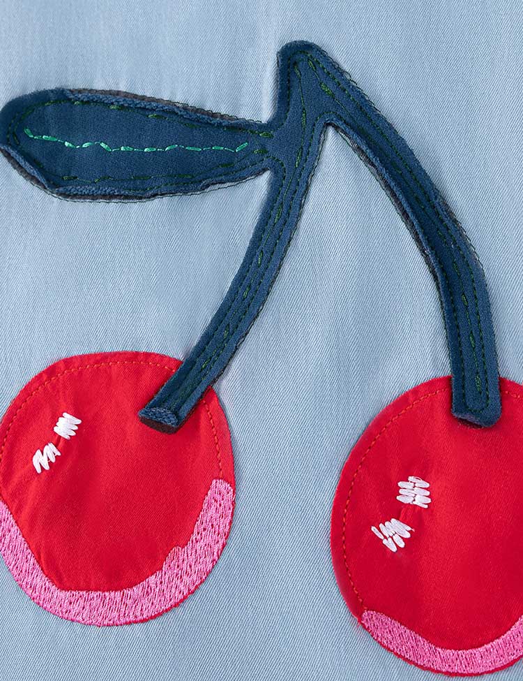 Cute Cherry Embroidered Denim Dress - Image 2