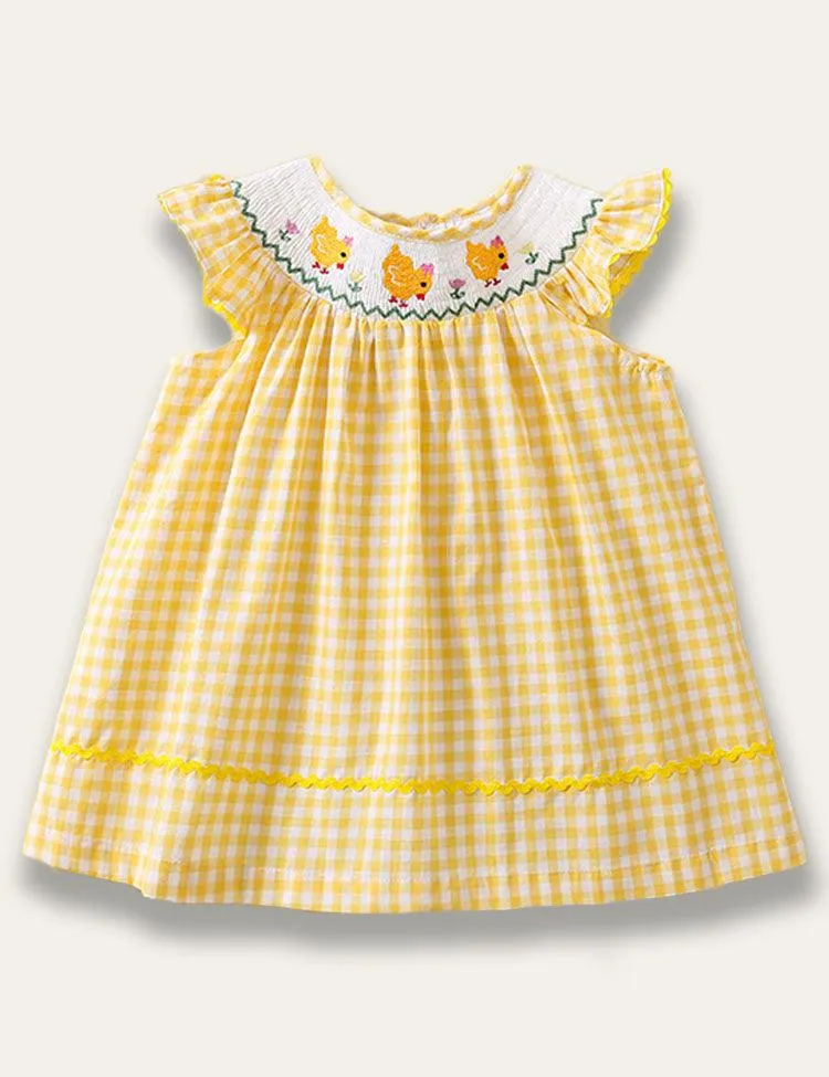 Cute Chick Embroidered Flying Sleeve Dress