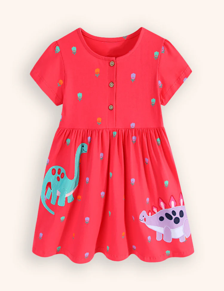 Cute Dinosaur Embroidered Dress