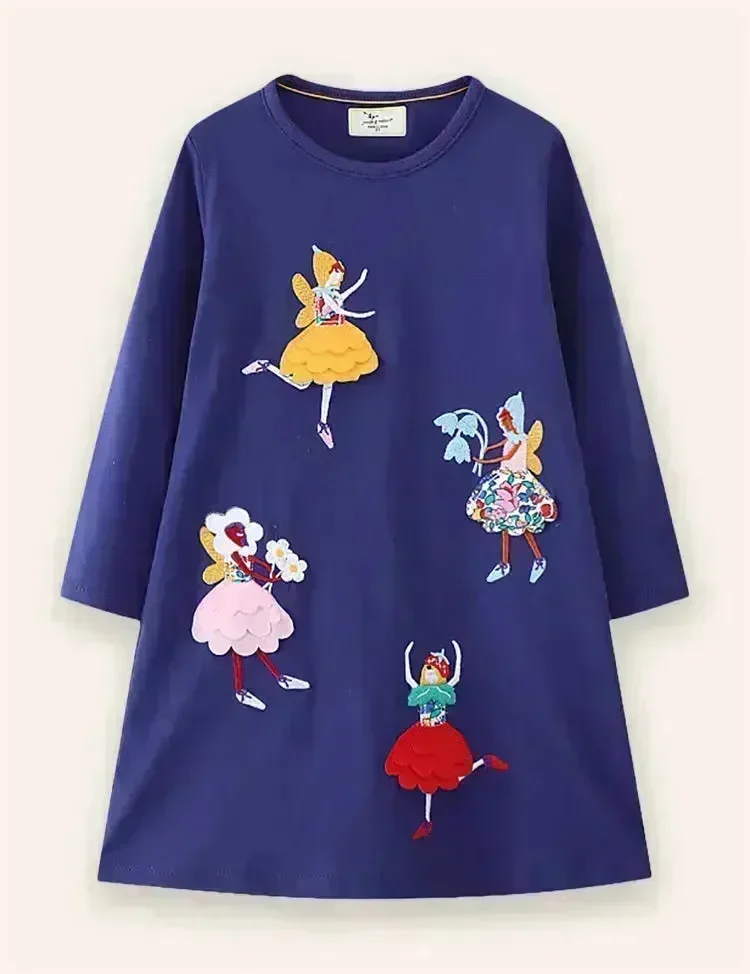 Cute Elf Appliqué Long Sleeve Dress