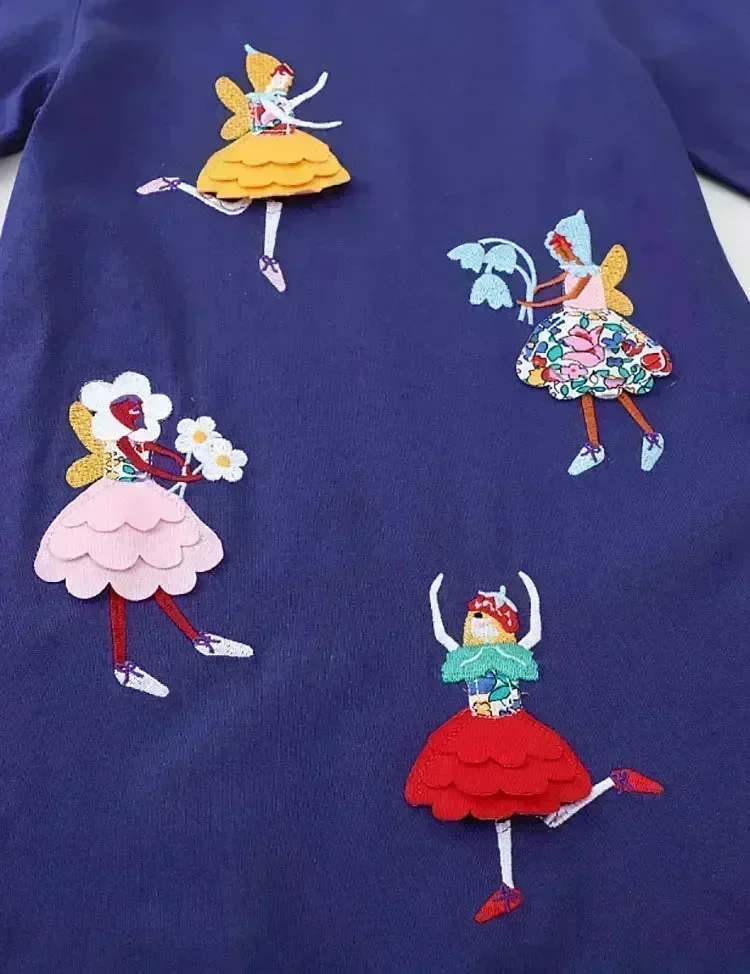 Cute Elf Appliqué Long Sleeve Dress - Image 3