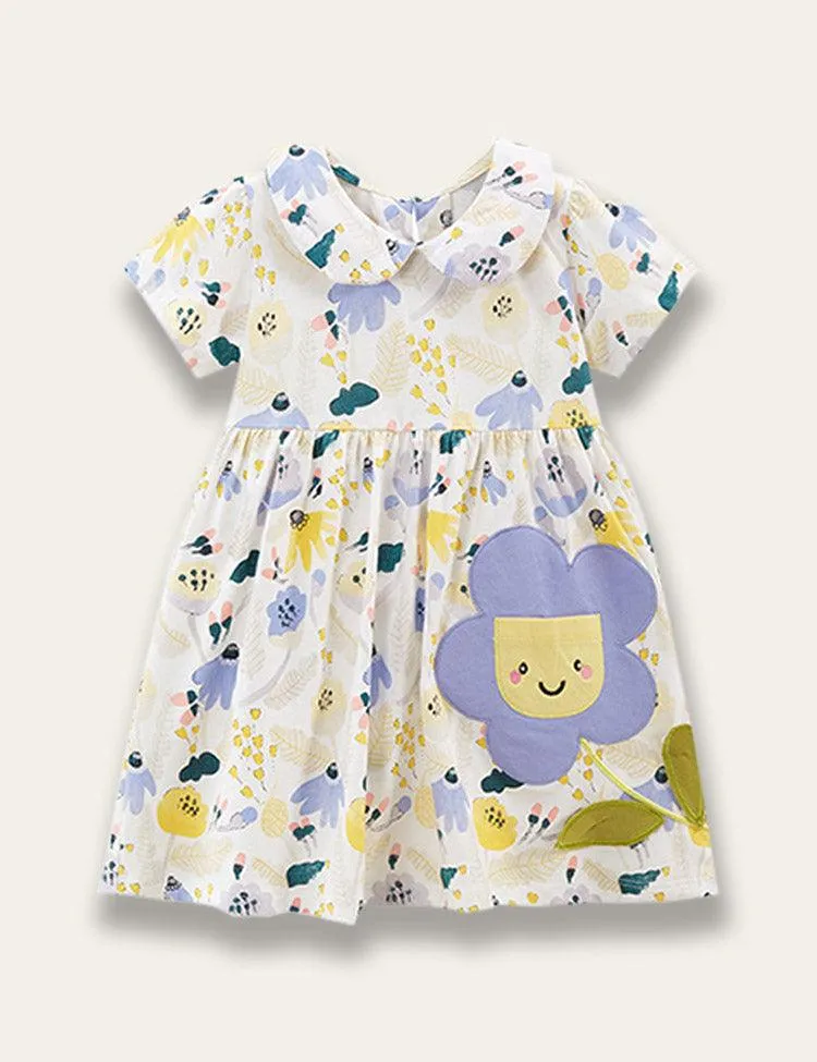 Cute Flower Appliqué Dress