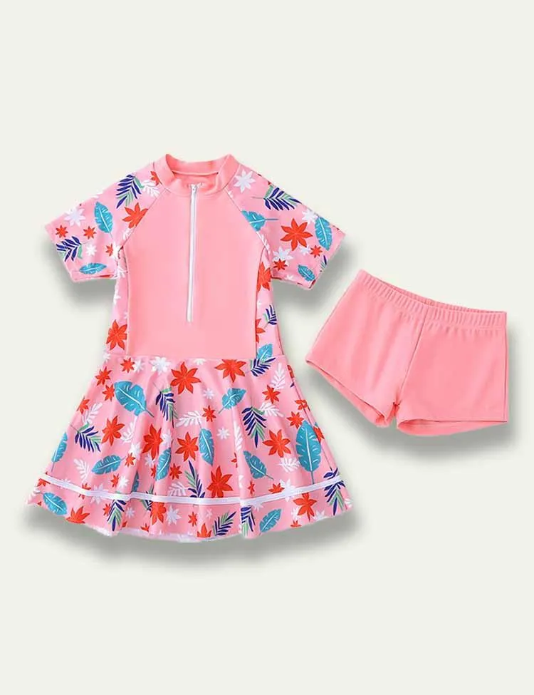Cute Flower Leaf Printed Swim Suit - Image 3