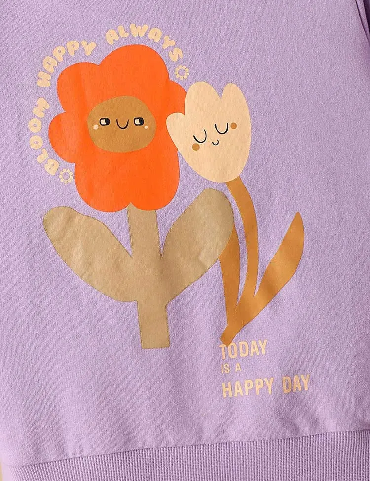 Cute Flower Printed Sweatshirt Set - Image 2