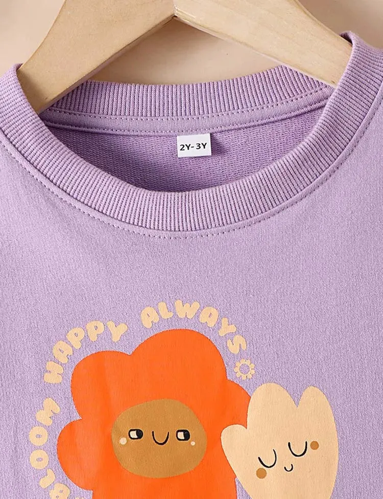 Cute Flower Printed Sweatshirt Set - Image 3