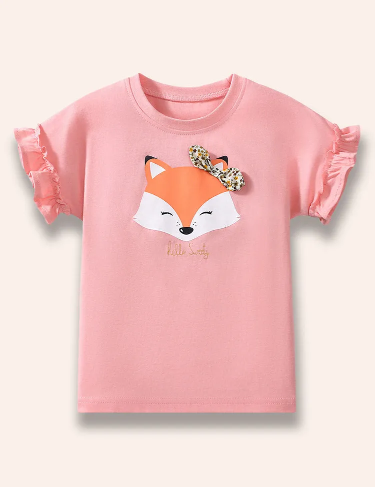 Cute Fox Printed Ruffled T-Shirt