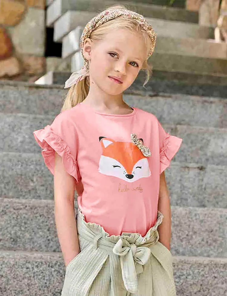 Cute Fox Printed Ruffled T-Shirt - Image 4
