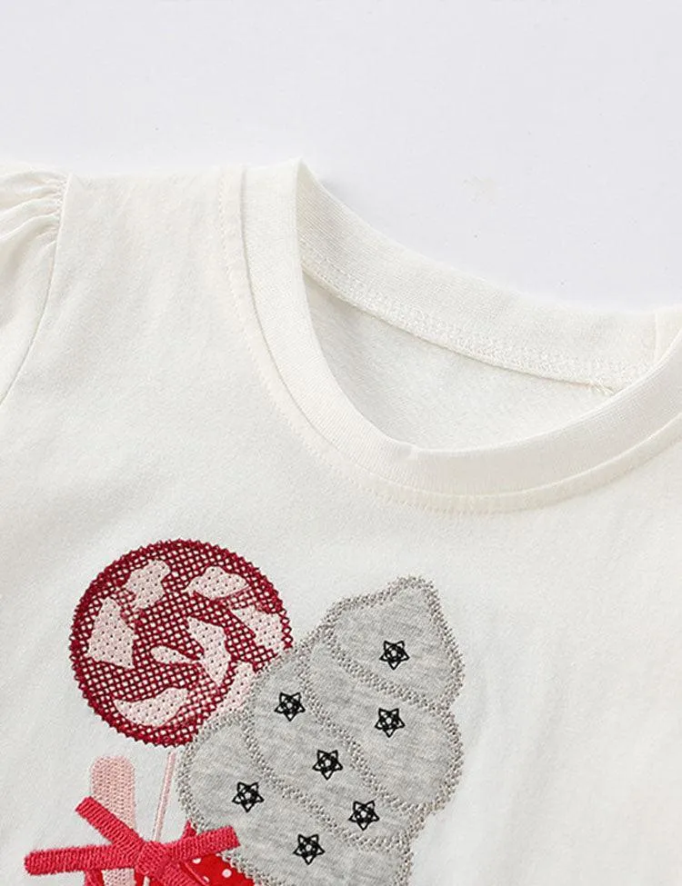 Cute Ice-Cream Appliqué T-shirt - Image 3