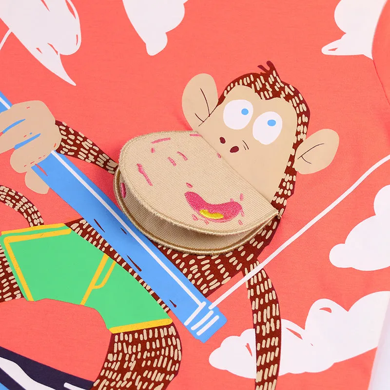 Cute Monkey Printed Cotton T-shirt Set - Image 2