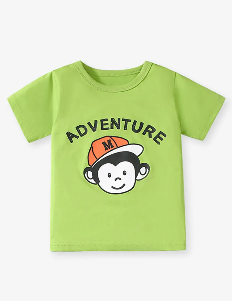 Monkey Printed Cotton T-shirt Set - Image 2