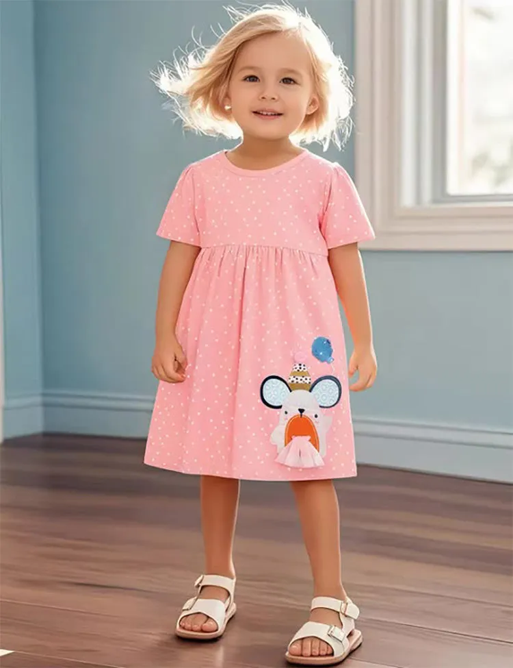 Cute Mouse Dot Appliqué Cotton Dress - Image 4