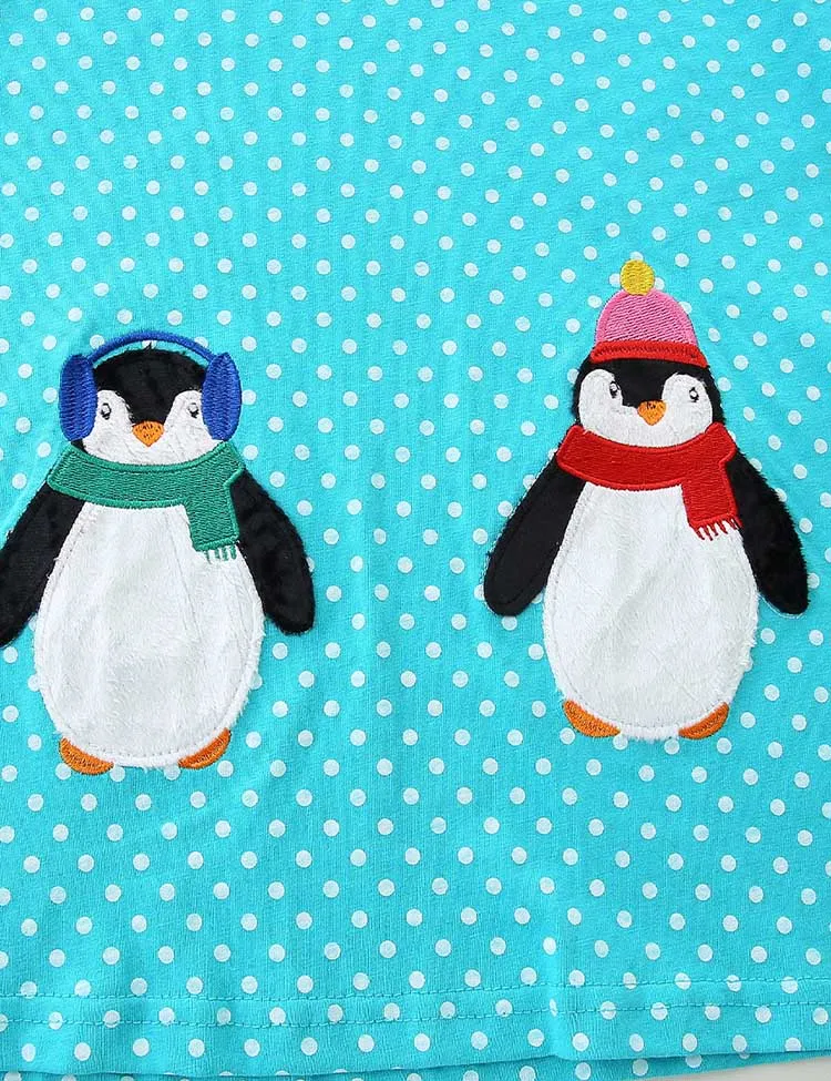 Cute Penguin Applique Long-sleeved Dress - Image 3