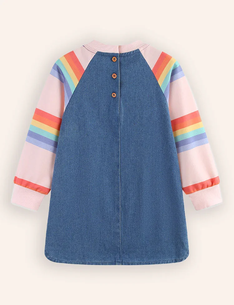 Cute Penguin Embroidered Denim Long-sleeved Dress - Image 2