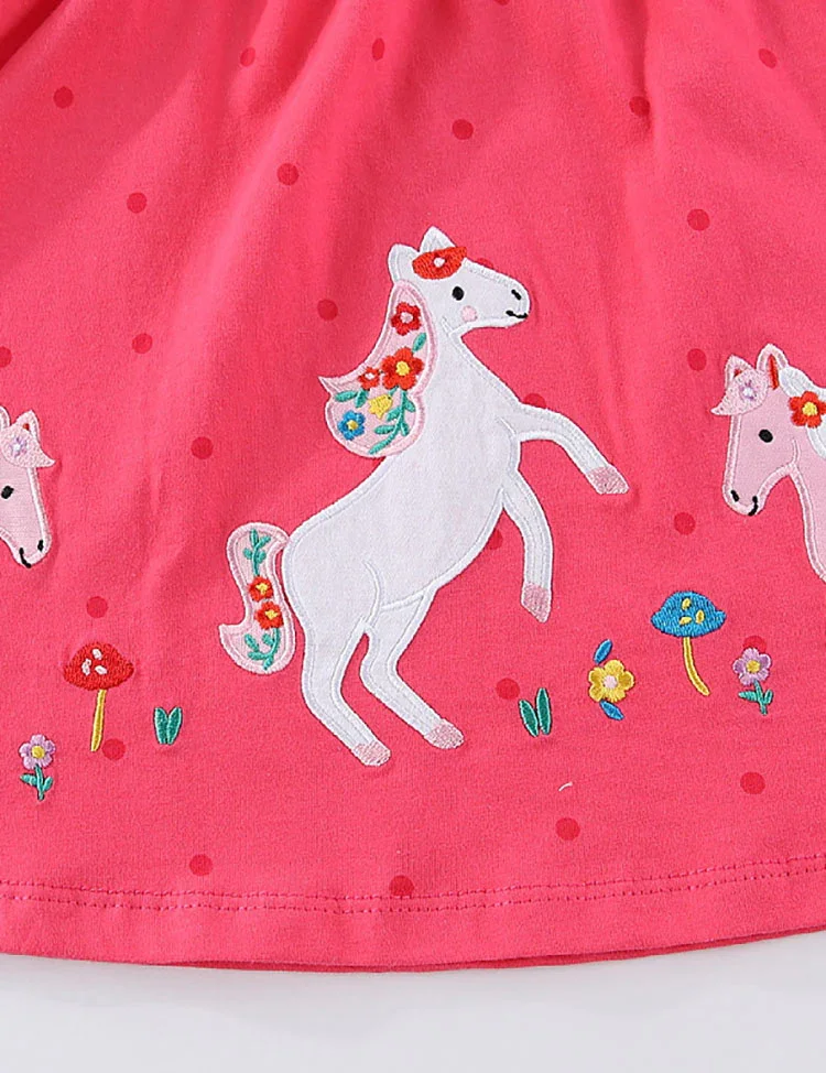 Cute Pony Embroidered Long-sleeved Dress - Image 3