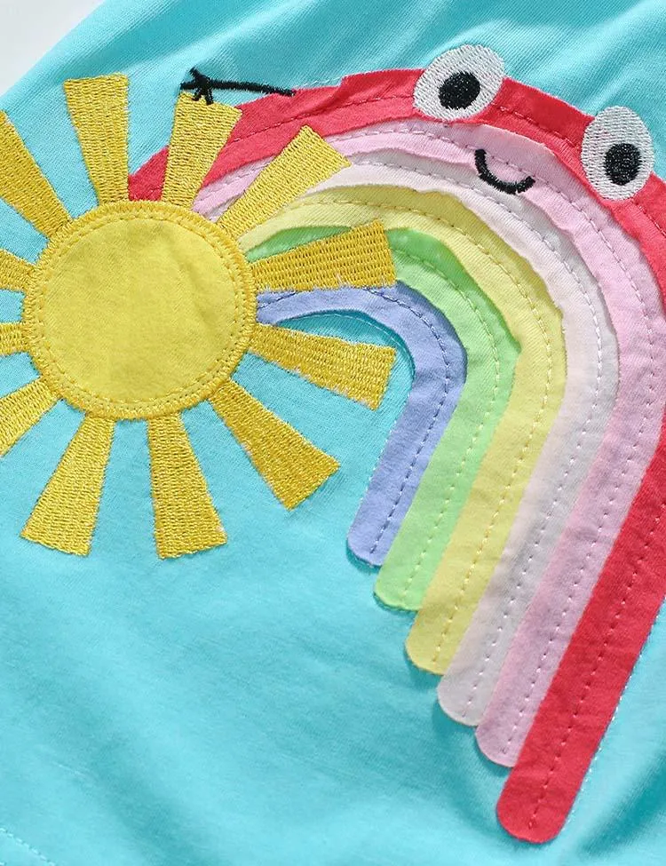 Cute Rainbow Appliqué Long Sleeve Dress - Image 2