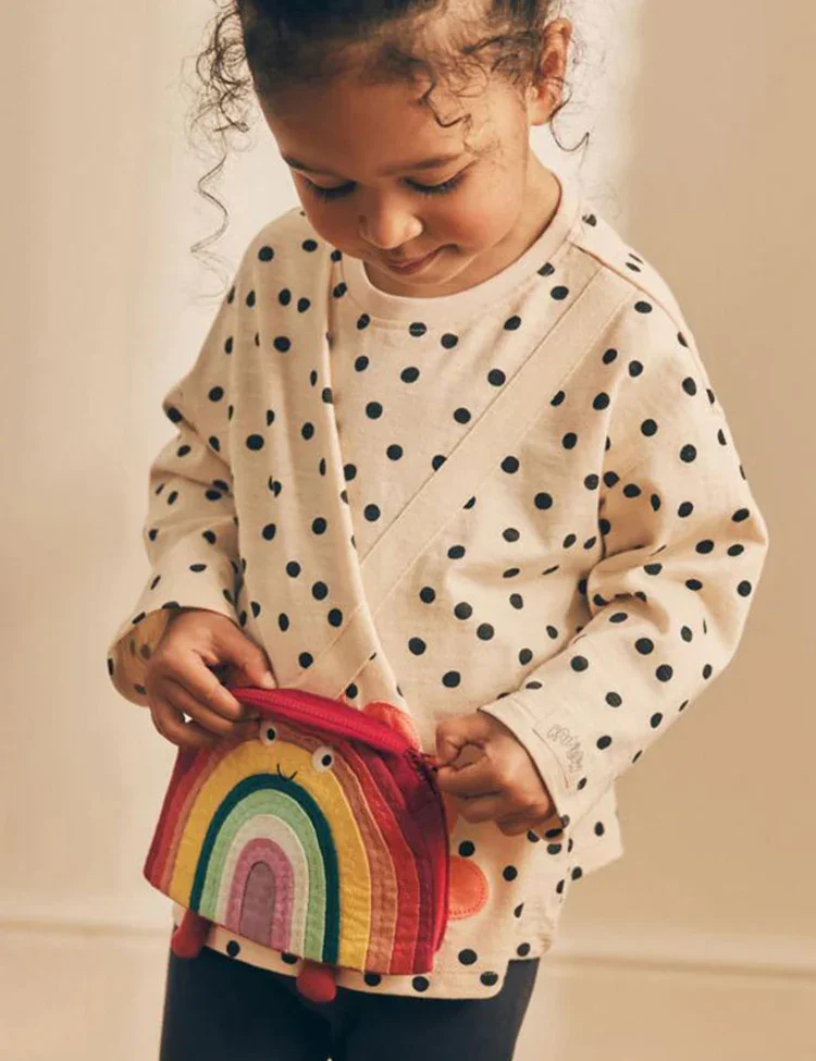 Cute Rainbow Applique Pocket Long Sleeve T-shirt - Image 2