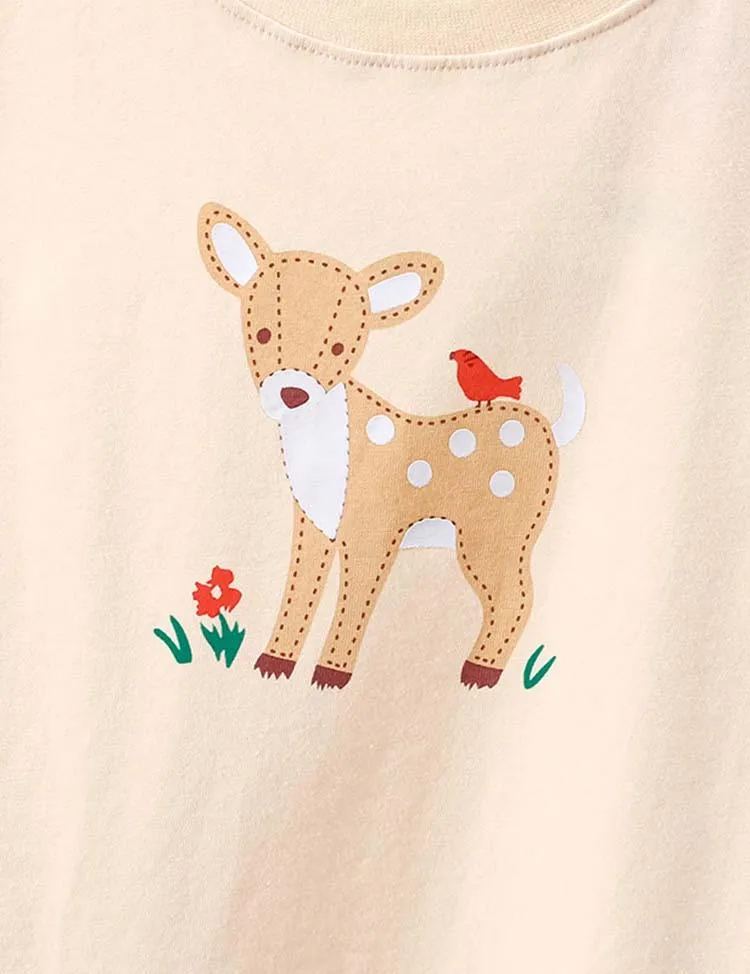 Deer and Bird Printed Long-Sleeved T-shirt - Image 2