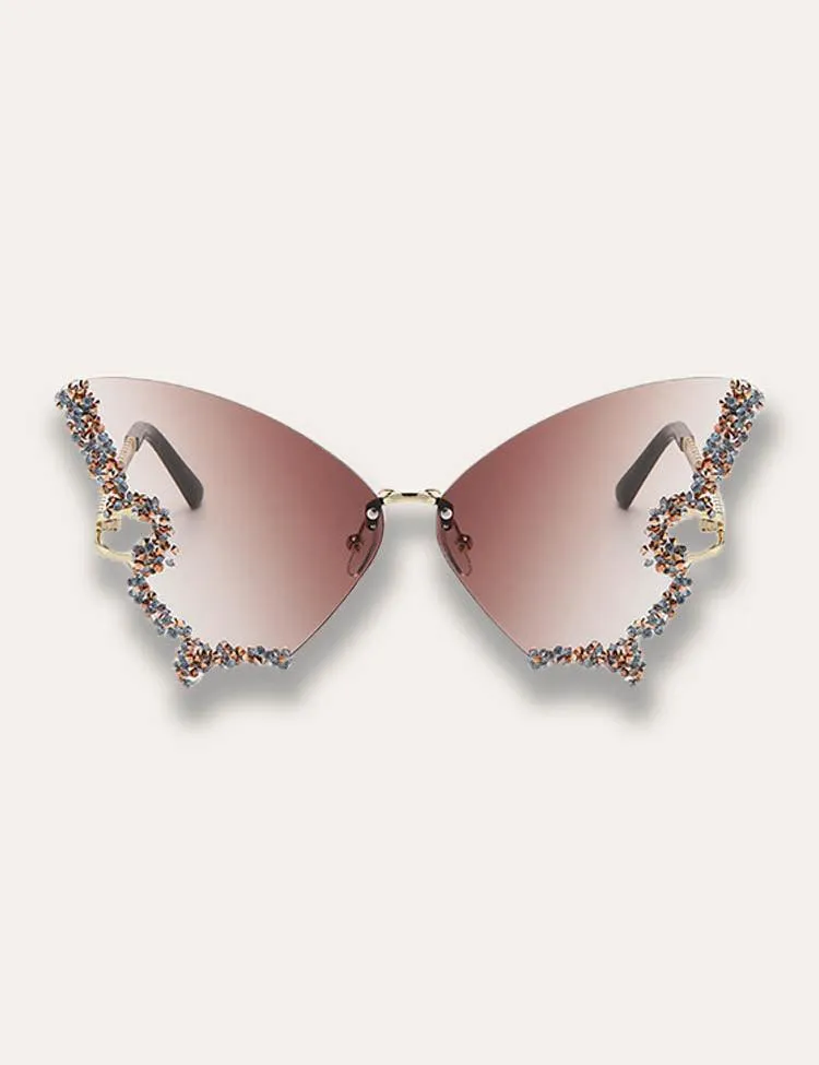 Diamond Butterfly Rimless Sunglasses - Image 2