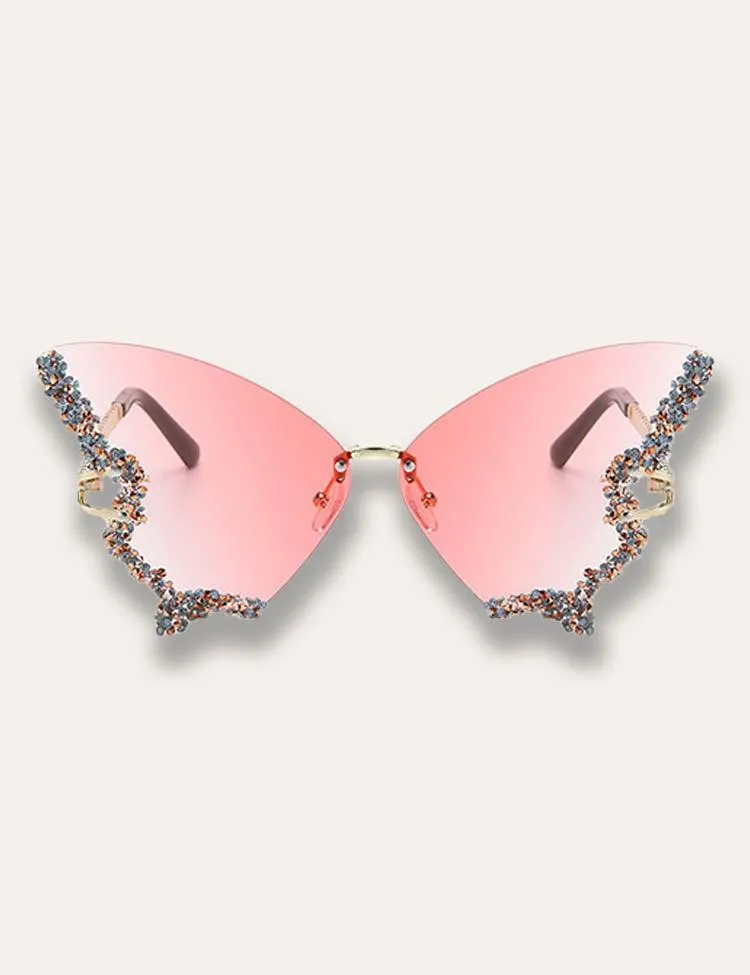 Diamond Butterfly Rimless Sunglasses - Image 3
