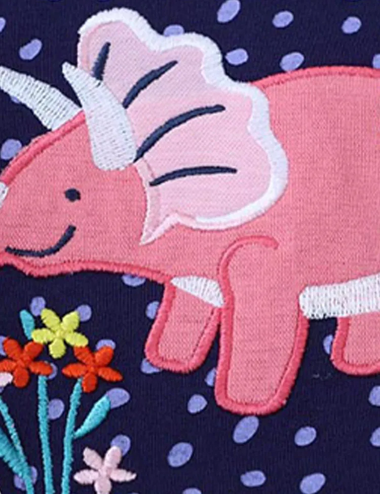 Dinosaur Appliqué Dotted Dress - Image 3