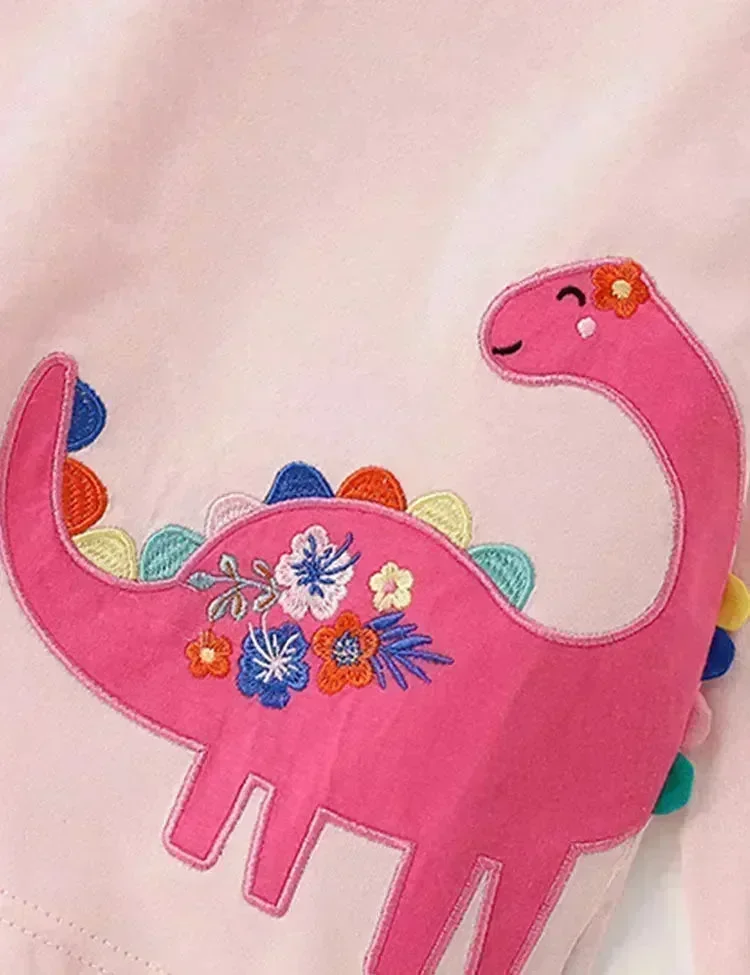 Dinosaur Appliqué Long Sleeve Ruffled T-Shirt - Image 2