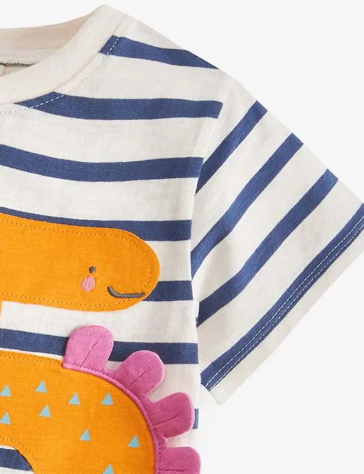 Dinosaur Digital Appliqué Striped T-shirt - Image 4