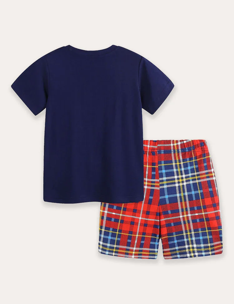 Dinosaur Plaid Print T-Shirt and Shorts Set - Image 2