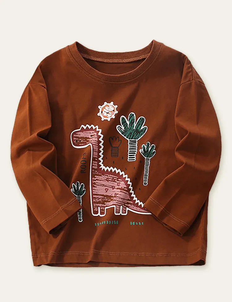 Dinosaur Printed Long-Sleeved T-shirt - Image 2