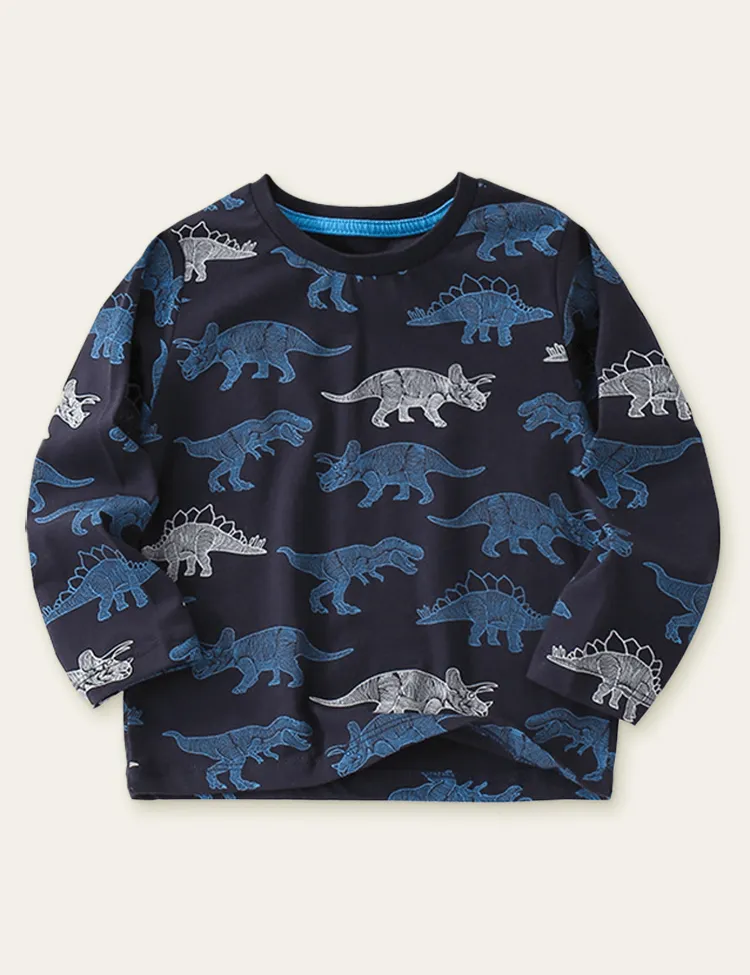 Dinosaur Printed Long-Sleeved T-shirt - Image 2