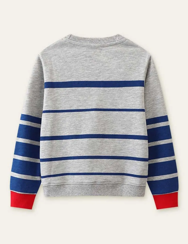 Dinosaur Printed Striped Sweatshirt - Image 2