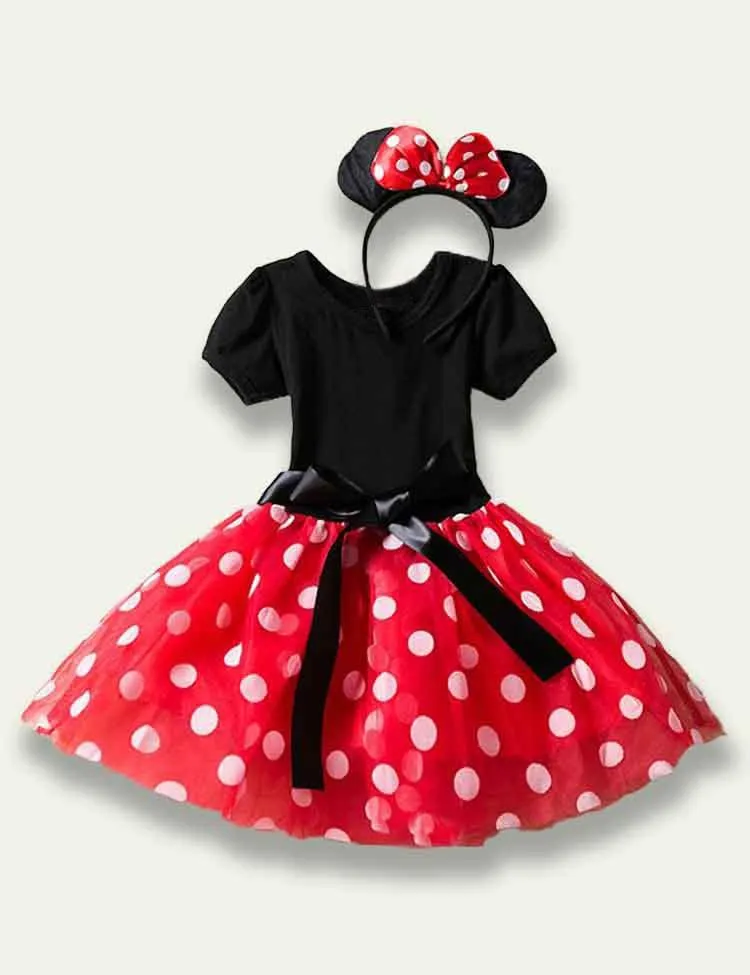 Dot Printed Bow Tulle Dress - Image 2