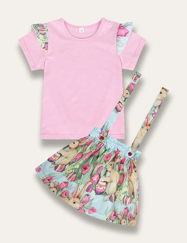 Easter Bunny Print Suspender Skirt Set - Image 2