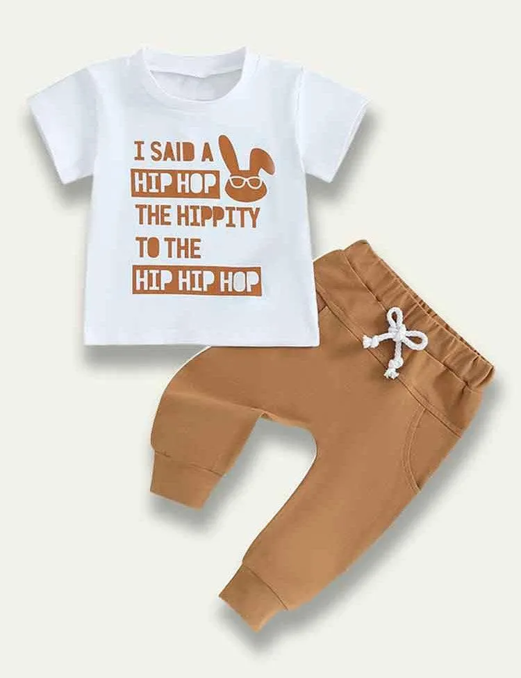 Easter Bunny Printed Short Sleeve T-shirt+Pants - Image 2