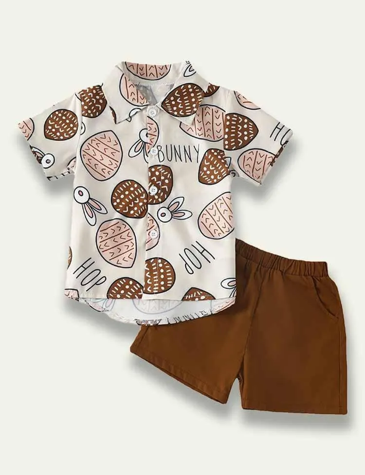 Easter Cartoon Bunny Egg Printed Shirt+Shorts