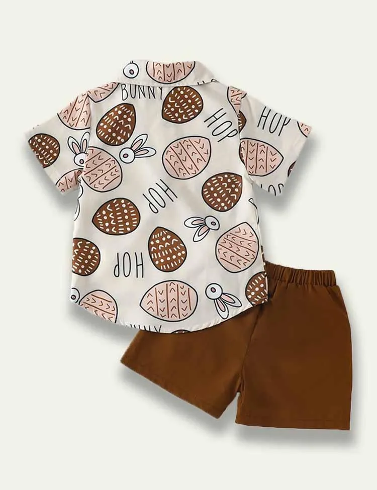 Easter Cartoon Bunny Egg Printed Shirt+Shorts - Image 2