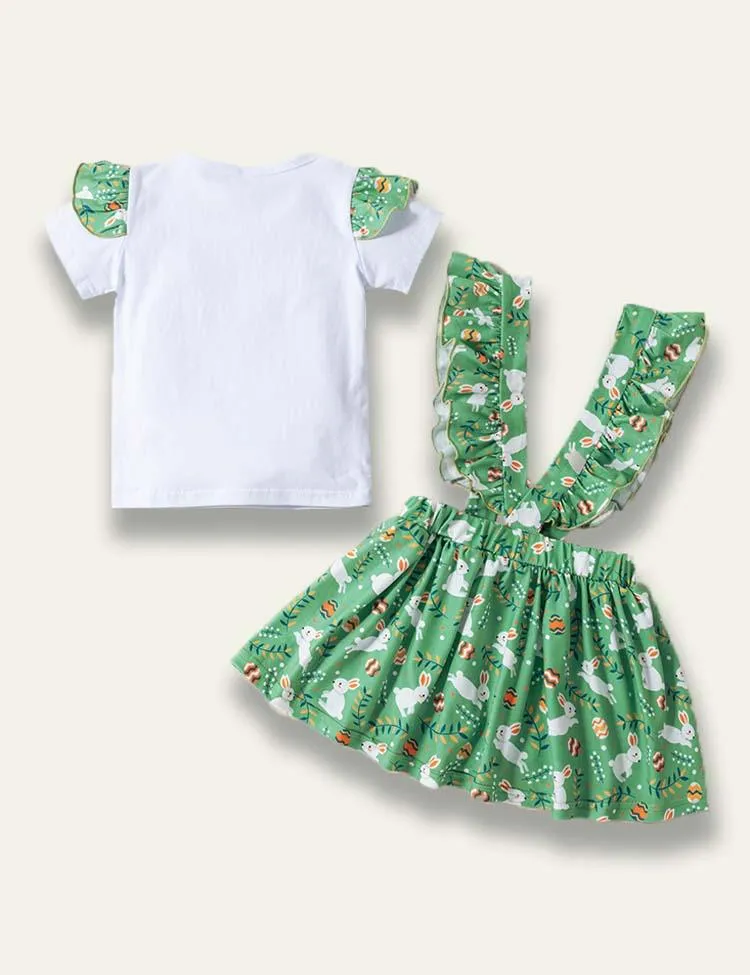 Easter Cartoon Bunny Tulle T-Shirt+Bunny Printed Strap Dress - Image 3