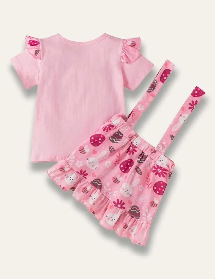 Easter Cartoon Bunny Tulle T-Shirt+Bunny Printed Strap Dress - Image 4