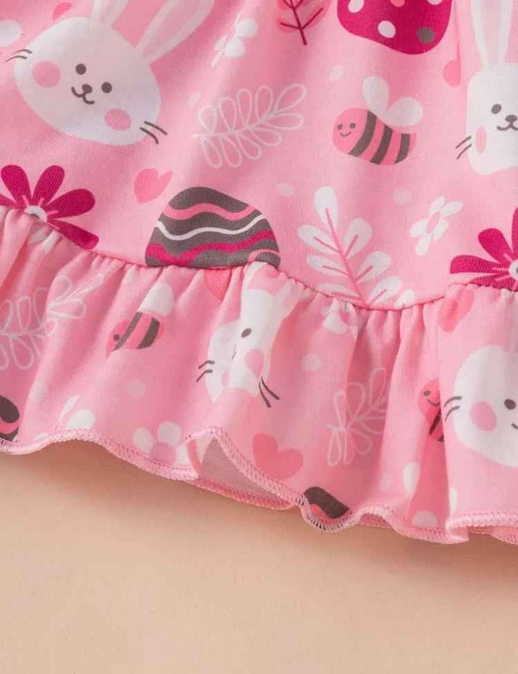 Easter Cartoon Bunny Tulle T-Shirt+Bunny Printed Strap Dress - Image 8