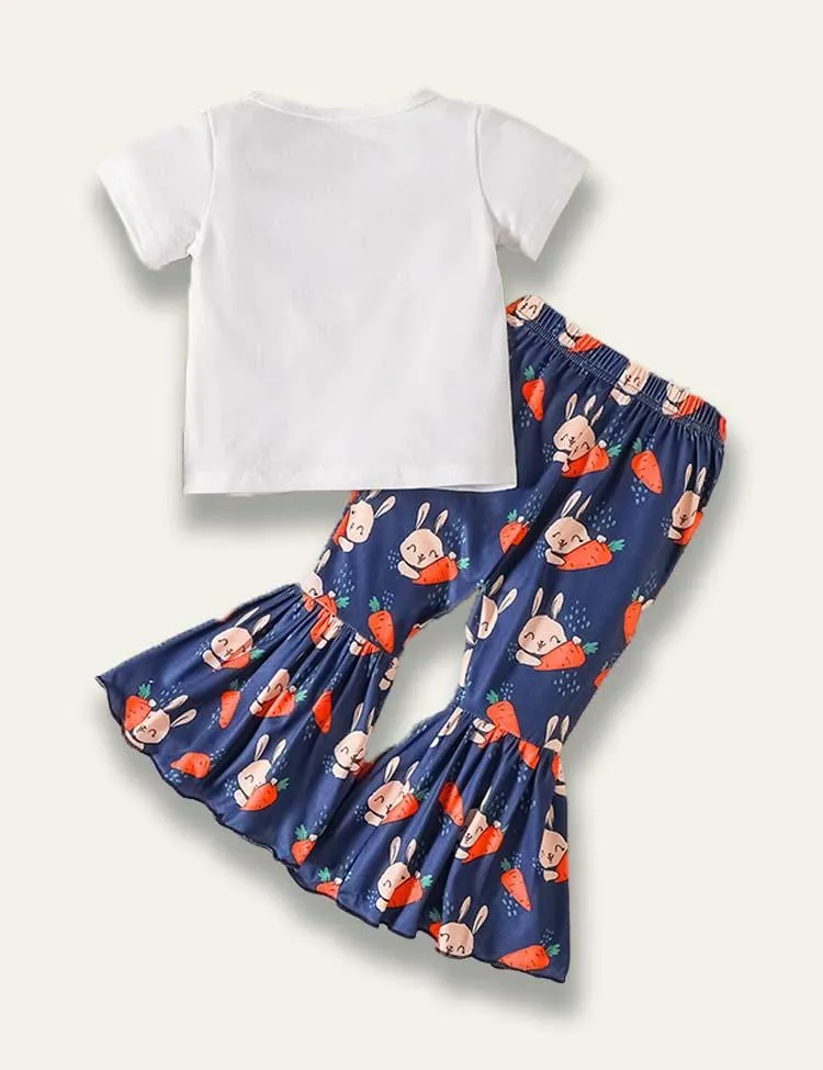 Easter Cartoon Cute Bunny Printed Short Sleeve T-Shirt+Flared Pants - Image 4