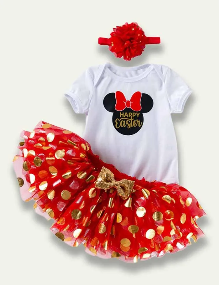 Easter Cartoon Egg Romper+Colorful Polka-Dot Tulle Skirt - Image 2
