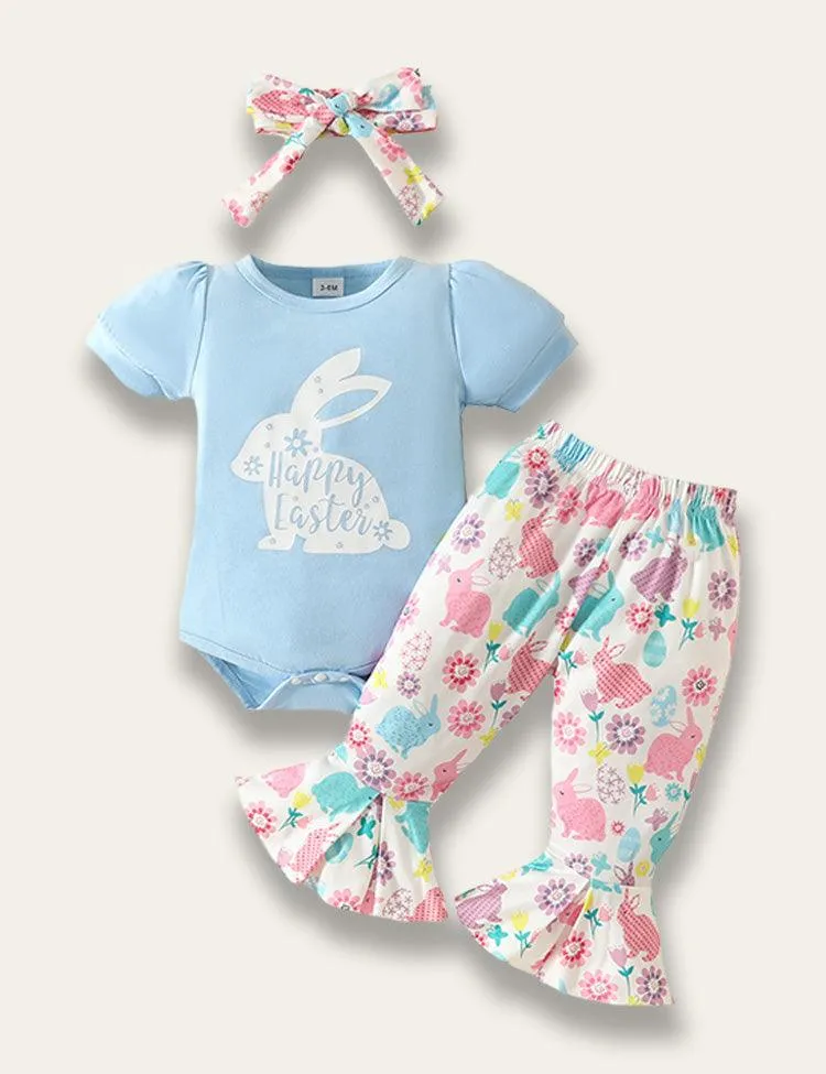 Easter Cute Short Sleeve Rabbit Romper Set - Image 2